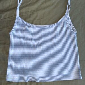 Brandy Melville White and Blue Striped Cropped Women's Tank